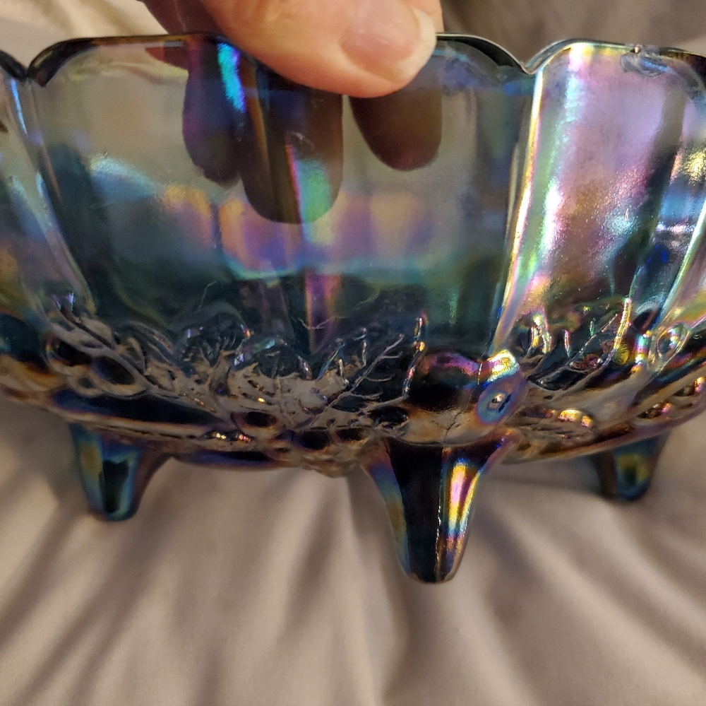 Vintage Centerpiece "Garland Blue Carnival" Paneled Fruit Bowl by Indiana